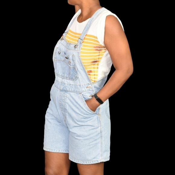 Vintage Bill Blass Bib Overalls Shorts Shortalls Blue Light Wash 90s Size Small - Picture 6 of 15